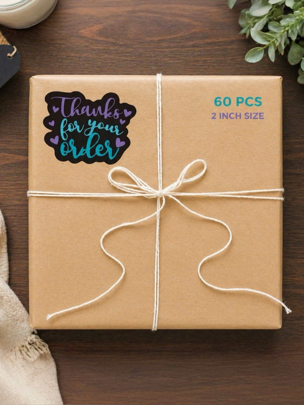 60 Thank You Stickers Small Business Packaging Labels Cute 2 inch NWT